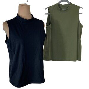 2 Christopher & Banks Tank Tops Black Green Size L Large Mock Neck